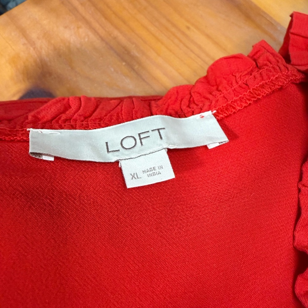 LOFT Vibrant Red Ruffle Wrap Blouse - Picture 5 of 5